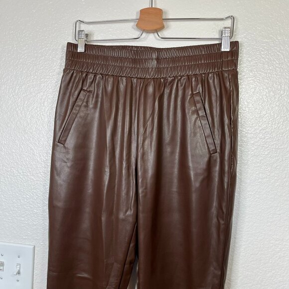 DKNY Jeans Brown Faux Leather Elastic Waist Pull On Pants Size M - Picture 3 of 12